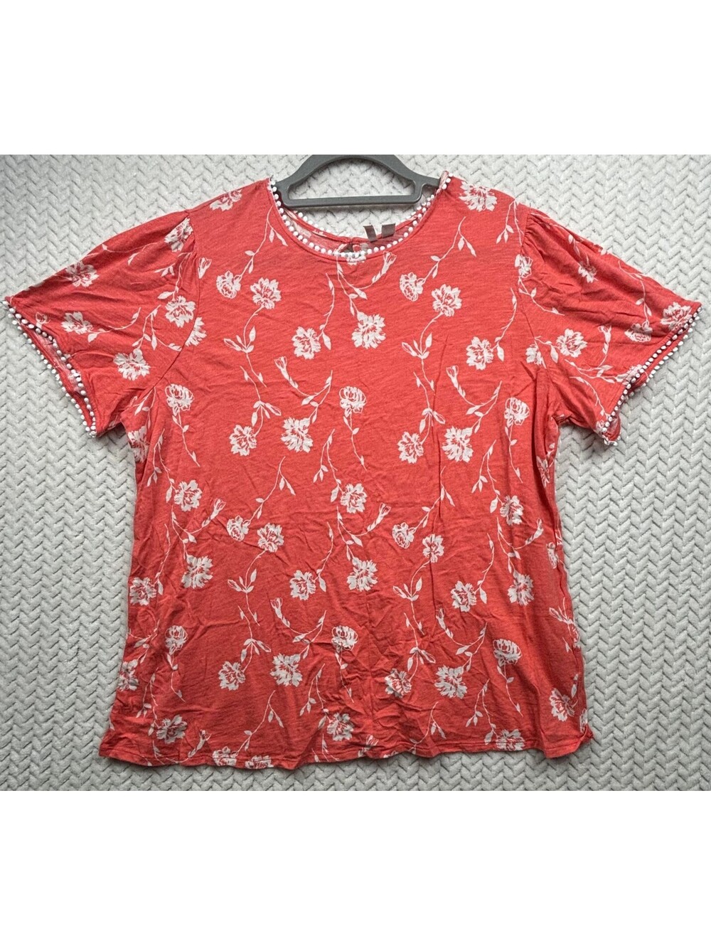 Cato Women's Plus Size 22/24W Coral Floral Short Sleeve Top